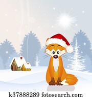 red fox with Christmas hat red fox with Christmas hat