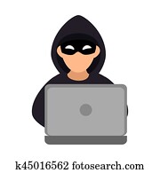 צבע, צללית, עם, האקר, ו, מחשב נייד