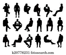 big set of men seated silhouettes