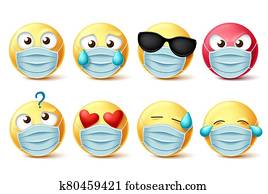 Emoticons face mask vector emojis set. Emojis and covid-19 emoticons Emoticons face mask vector emojis set. Emojis and covid-19 emoticons