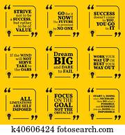 Set of motivational quotes about action, goals, achievement, success, dreams and work. Simple note design typography poster.