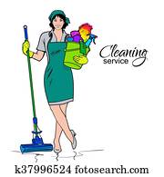 Woman in uniform. Cleaning services. Woman in uniform. Cleaning services.
