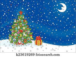 Kerstbomen, onder, sneeuw Clipart | k7384823 | Fotosearch