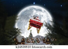 דמות מורכבת, של, סנטה, לטוס, שלו, sleigh