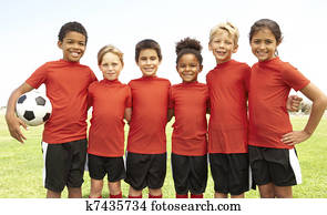 Young Boys And Girls In Football Team Young Boys And Girls In Football Team