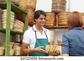 婦女購物, 在, 花店