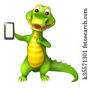 cute Aligator cartoon character with mobile cute Aligator cartoon character with mobile