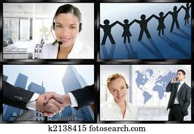 futuristic, televizia, video, správa, číslicový, kádrovať, hradba