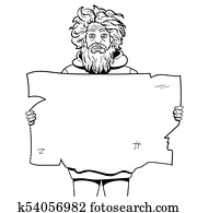 Homeless man with paper sign style vector illustration. Comic book style imitation. Coloring, black and white Homeless man with paper sign style vector illustration. Comic book style imitation. Coloring, black and white