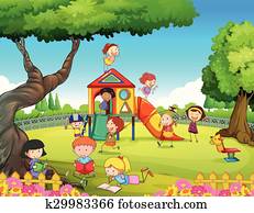 kinder, spielen, in, dass, spielplatz kinder, spielen, in, dass, spielplatz