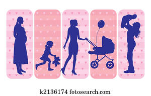 mères, et, enfants, silhouettes