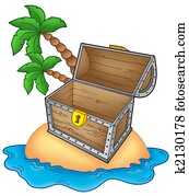 Pirate island with open chest Pirate island with open chest