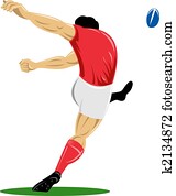 Rugby player kicking rear left Rugby player kicking rear left