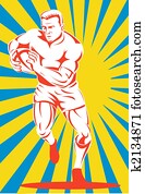 שחקן של ראגבי, לרוץ, עם, כדור, חזית ב