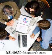 aerial view of business meeting