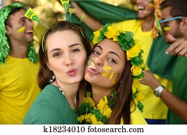 brésilien, filles, football, ventilateurs, commémorer, victory.