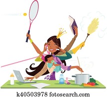 Busy black woman and mother multitask between work and baby