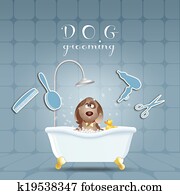Dog in bathroom for grooming Dog in bathroom for grooming