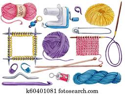 וואטארכולור, קבע, של, knittinng, כלים