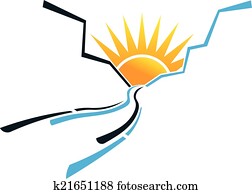 desfiladeiro, rastro, com, sol, imagem, logotipo