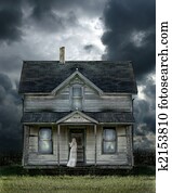 fantasma, ligado, alpendre, em, um, tempestade