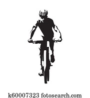 Mountain bike cycling, mtb, isolated vector silhouette. Downhill cyclist, front view Mountain bike cycling, mtb, isolated vector silhouette. Downhill cyclist, front view