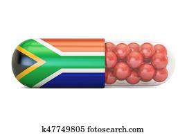 Pill capsule with South Africa flag, 3D rendering Pill capsule with South Africa flag, 3D rendering