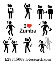 Zumba dance, workout fitness icons