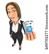 3d business woman holding trash can icon 3d business woman holding trash can icon