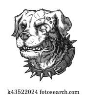abbildung, von, übel, wahnsinnig, hund
