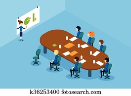 Businesswoman Show Graph Business People Group Conference Meeting Isometric Businesswoman Show Graph Business People Group Conference Meeting Isometric