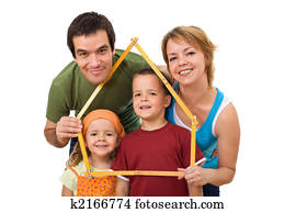 família feliz, com, seu, crianças, -, bens imóveis, conceito