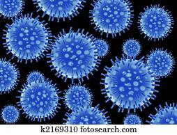 Multiple flu viruses blue structure Multiple flu viruses blue structure