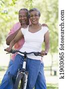 Senior couple on cycle ride Senior couple on cycle ride