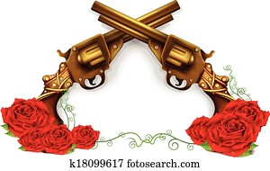 vektor, gekreuzte, gewehre, mit, rosen vektor, gekreuzte, gewehre, mit, rosen