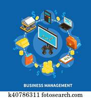 Business Management Isometric Round Composition