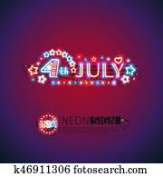 Glowing Neon 4th July Sign Glowing Neon 4th July Sign