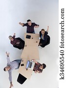 luftaufnahme, von, geschäftsmenschen, gesellschaft, auf, versammlung