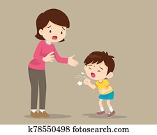 Mother and Sick boy coughing hard Mother and Sick boy coughing hard