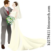 novia y novio, enamorado, boda, vector, ilustración