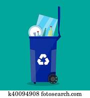 recycle bin for garbage full of glass things.