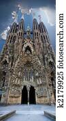 Sagrada Familia vertical panoramic view Sagrada Familia vertical panoramic view