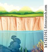 szene, mit, unterwasserwelt, und, felsformation szene, mit, unterwasserwelt, und, felsformation