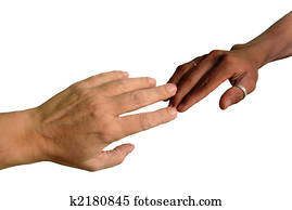 African and Caucasian fingers touching