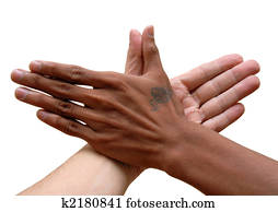African and Caucasian hand united