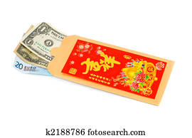envelope with euro and dollar