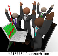 mitarbeitergruppe, beifall, wachstum, pfeil, laptop