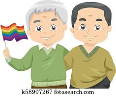 Senior Men Couple Lgbt Flag Illustration Senior Men Couple Lgbt Flag Illustration