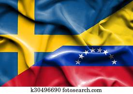 Waving flag of Venezuela and Sweden