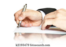 business., hand, mit, stift